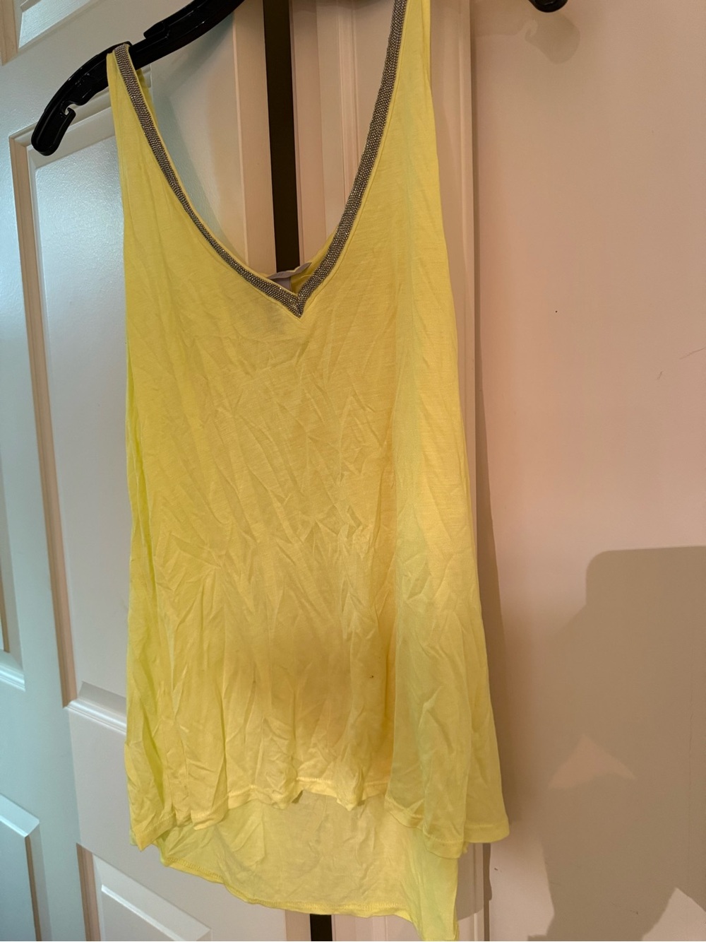 H&M Pale Yellow Sleeveless V-Neck Tank with Rhinestone Trim